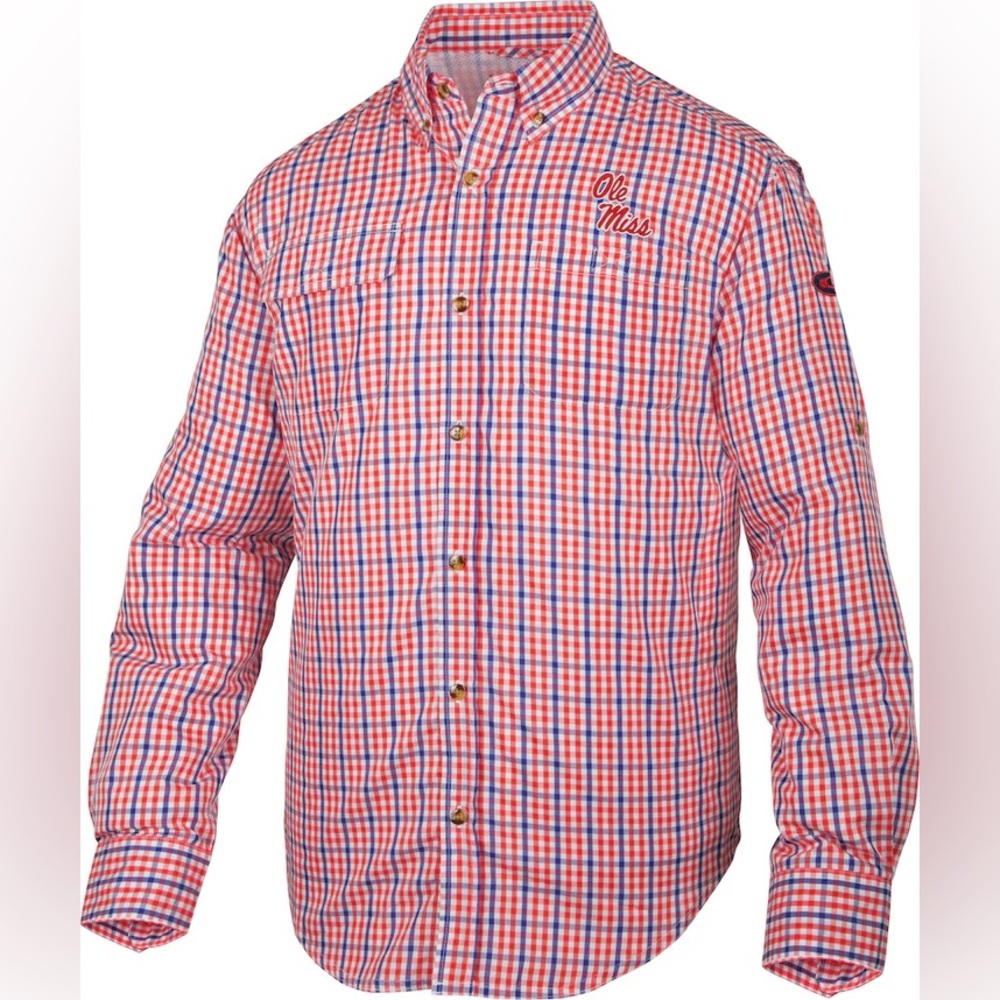 Drake Ole Miss Gingham Plaid Wingshooter's Shirt L/S